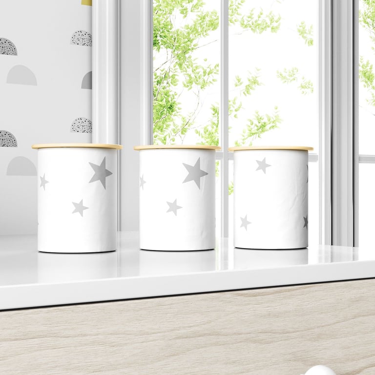 Jogo de Potes Estrelinha Amarelo e Cinza