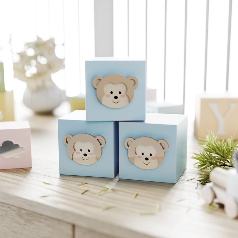 Cubo Decorativo Amiguinho Macaquinho MDF Rosa