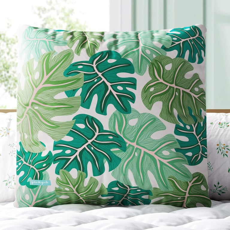 Almofada Quadrada Folhas de Costela de Adão 33cm