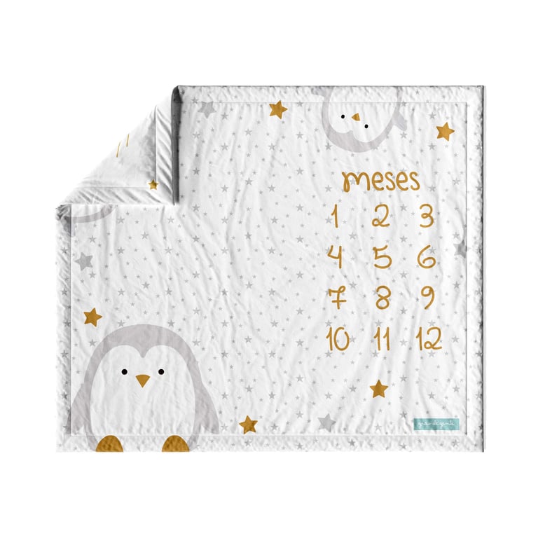 Tapete Mesversário Pinguim Estrelinha Cinza