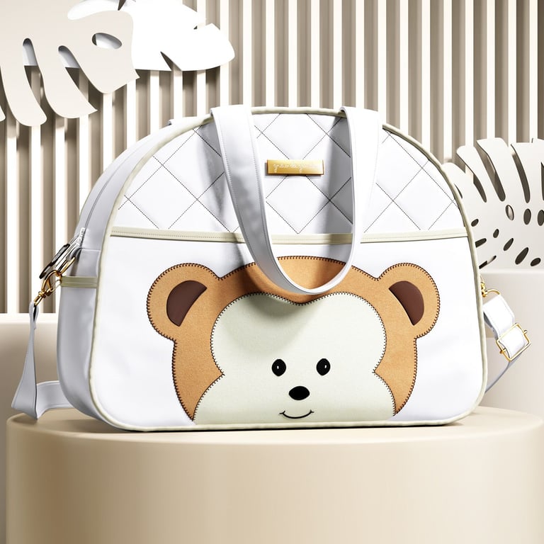 Bolsa Maternidade Amiguinho Macaquinho Branco 40cm