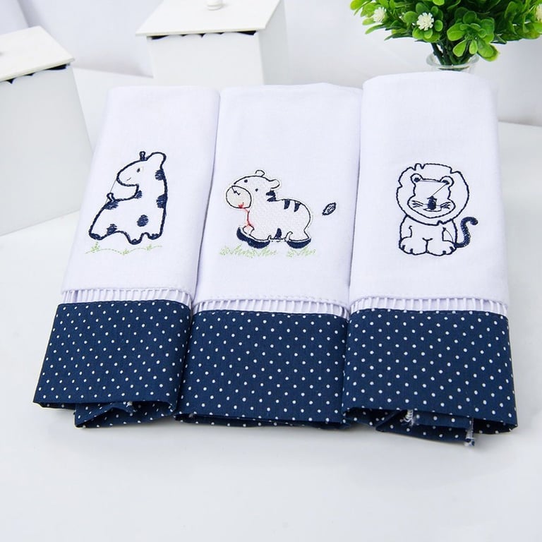 Jogo de Fraldas de Boca em Malha Leãozinho Azul Marinho