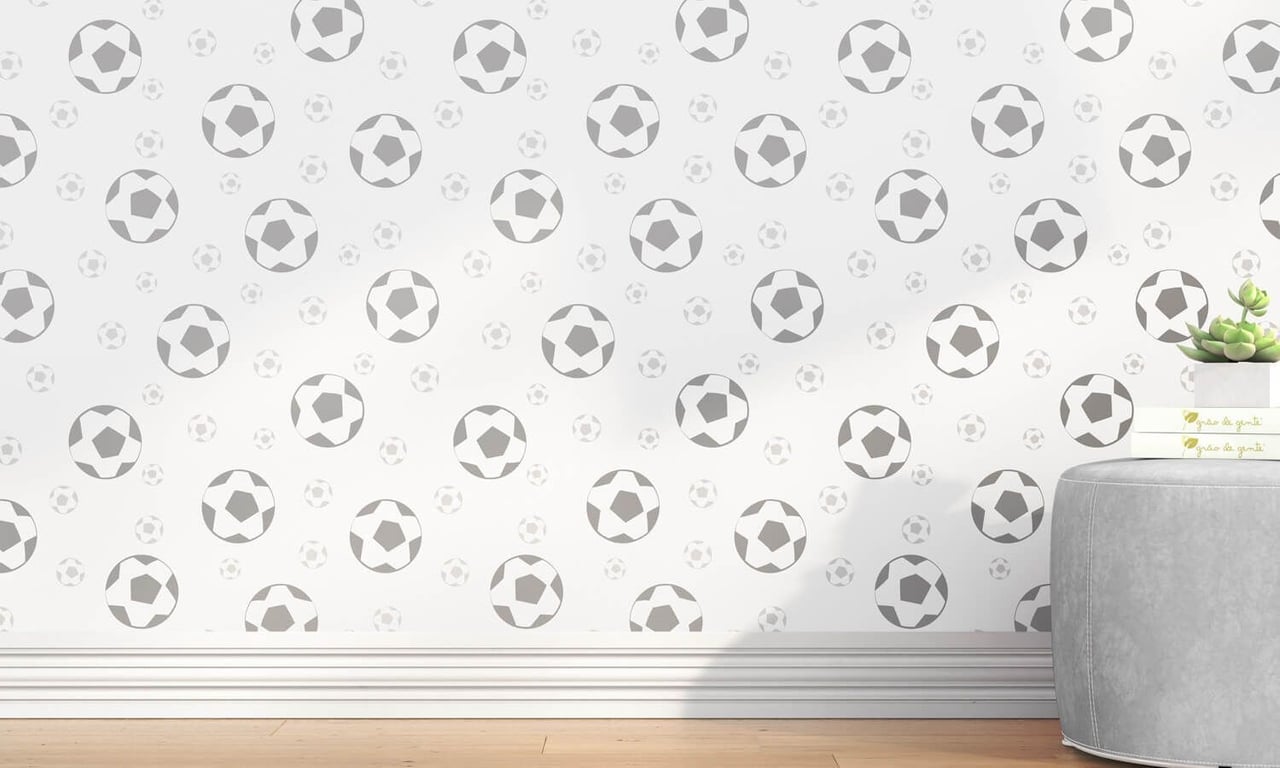 Papel de Parede Bolas de Futebol Cinza 3m