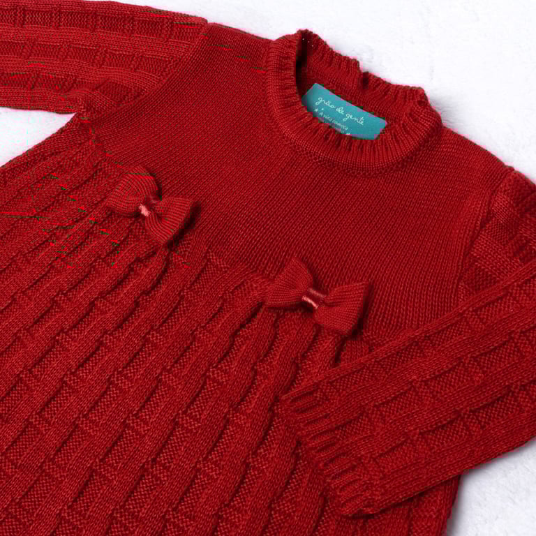 Saída Maternidade Tricot Vestido e Calça Tijolinho e Lacinhos Branco 02 Peças