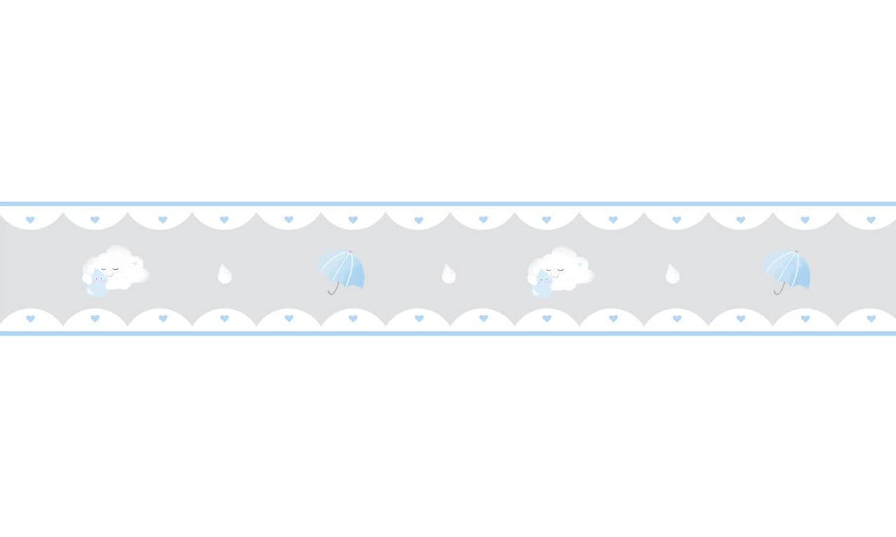 Faixa Adesiva de Parede Aquarela Chuva de Amor Cinza/Azul — vista alternativa
