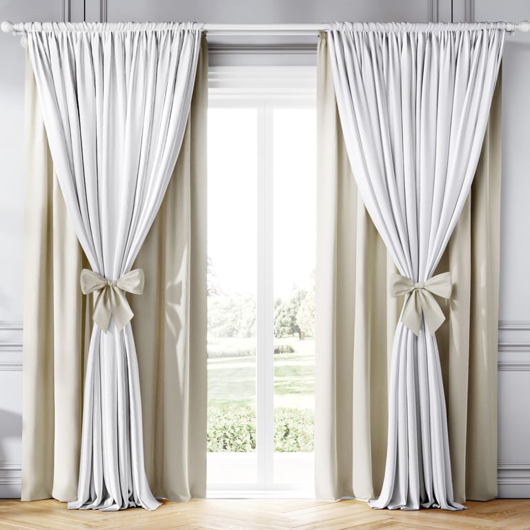 Cortina Clássica com Laços Rosa e Branco