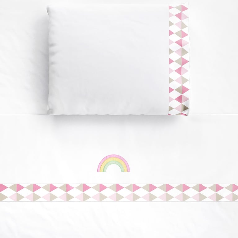 Jogo de Lençol Berço Arco-Íris Geométrico Rosa 3 peças
