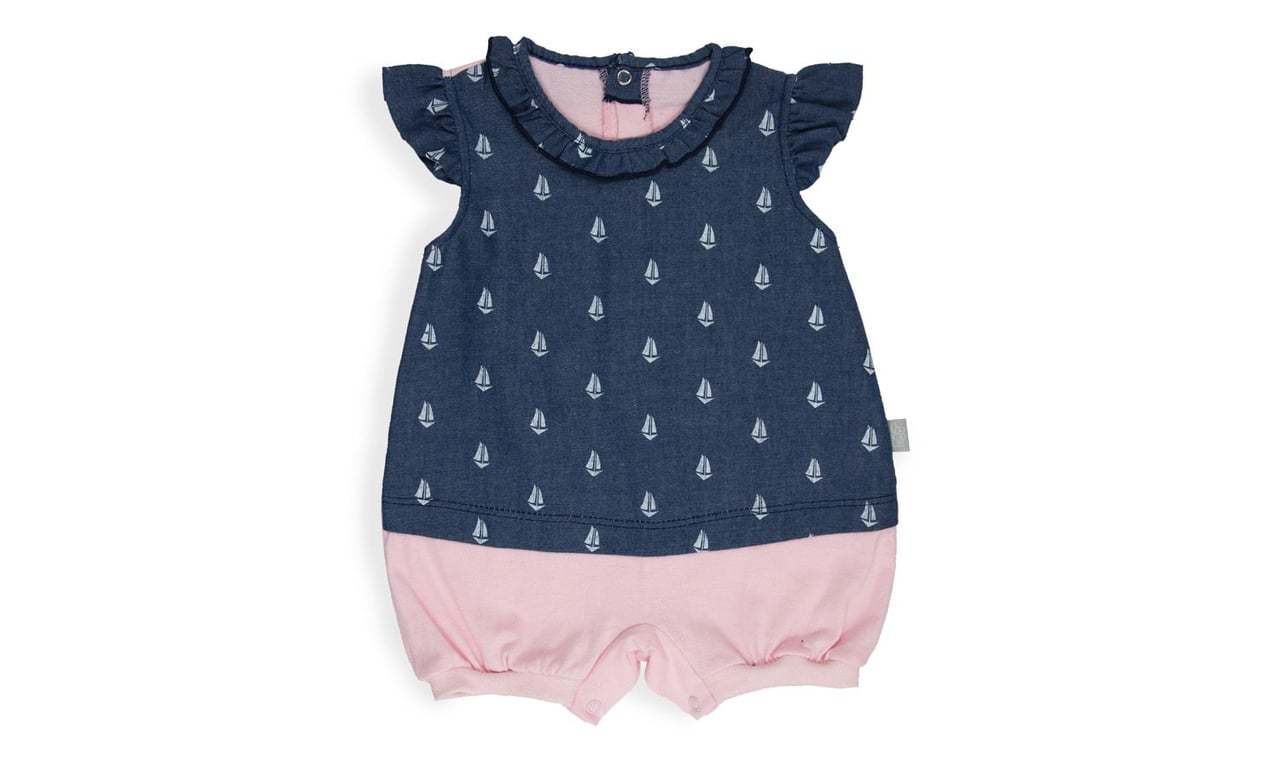 Macacão Curto Barquinho Rosa 6 a 9 Meses