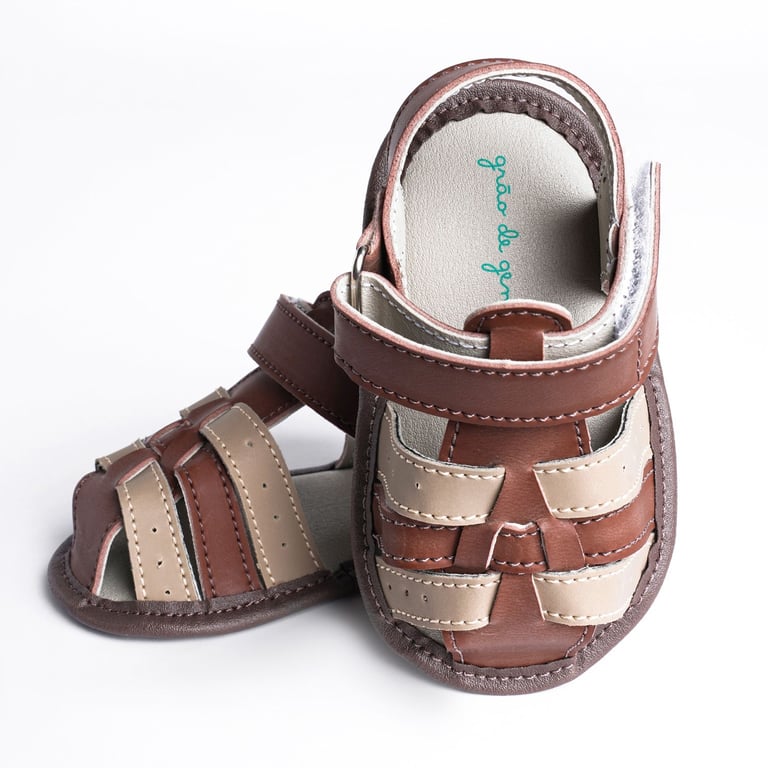 Sandália de Bebê Tiras Tricolor Marrom, Café e Bege Tam 14