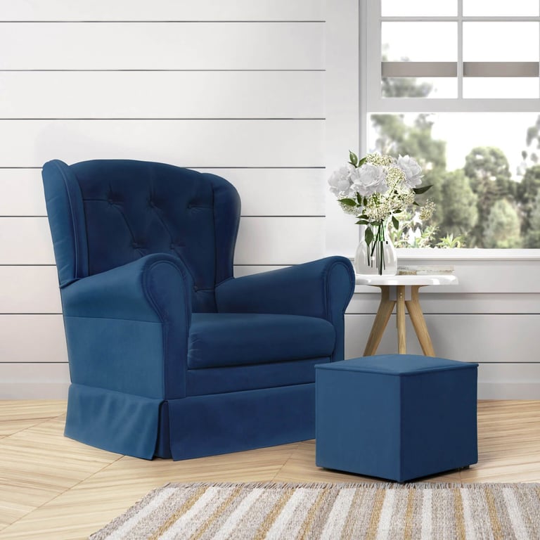 Poltrona Amamentação Balanço com Puff Provençal Azul Marinho
