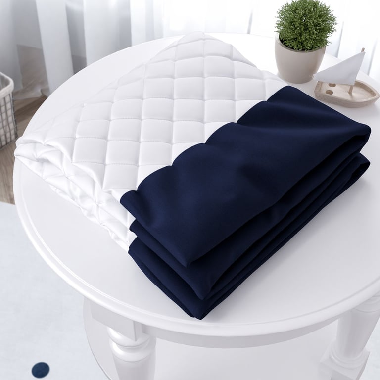 Edredom de Berço Matelado Branco/Azul Marinho — vista alternativa
