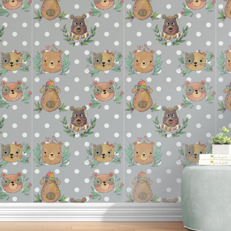 Papel de Parede Bichinhos Lúdicos Poá Cinza 3M