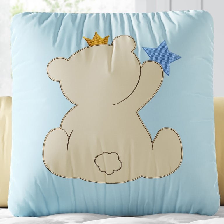Almofada Quadrada Ursinho Coroa Azul