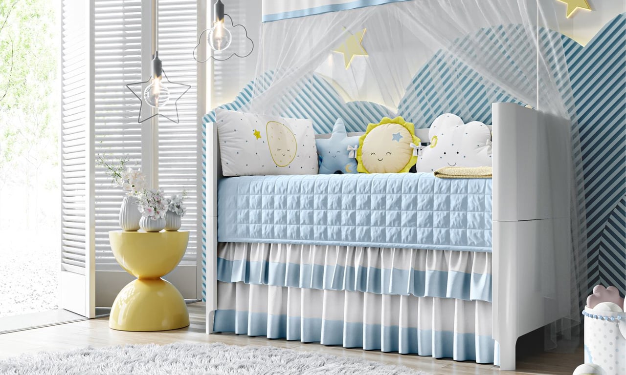 Kit Berço Amiguinhos Céu Amarelo e Cinza — vista alternativa