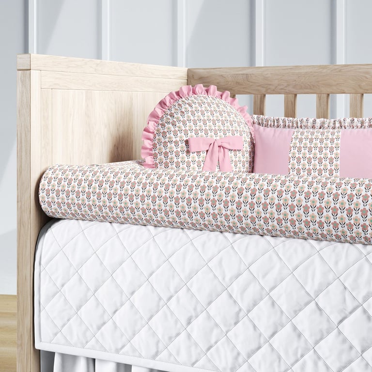 Kit Berço Rolinhos Flores do Campo Rosa 8 Peças