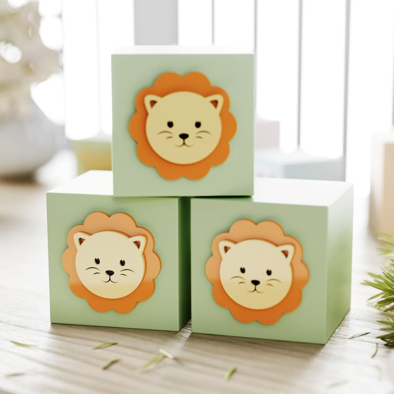 Cubo Decorativo Amiguinho Leão MDF Rosa