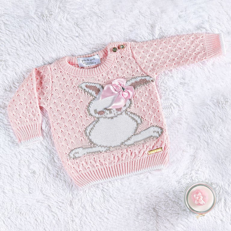 Casaquinho Tricot Coelhinha Rosa