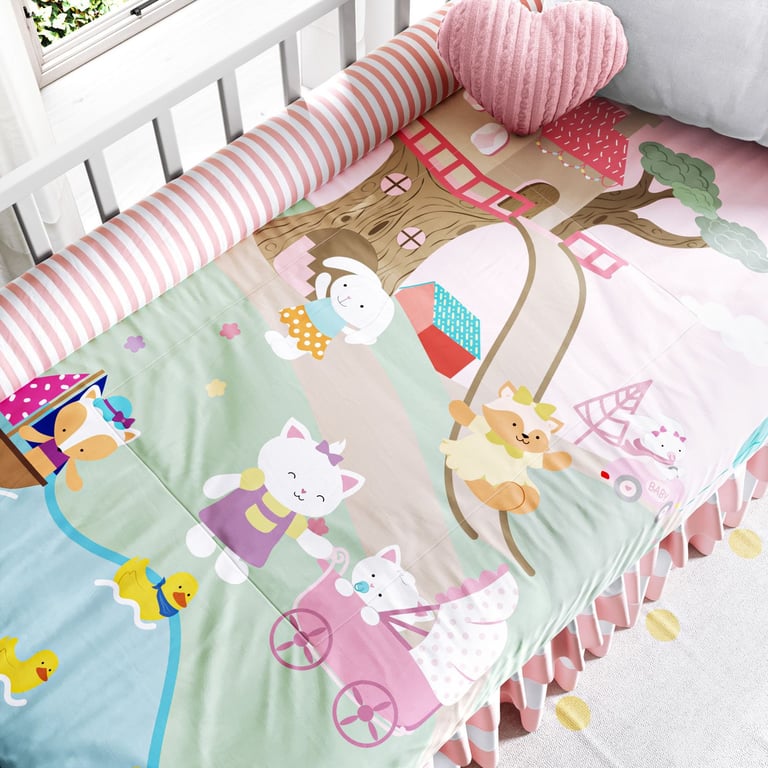 Edredom de Berço de Brincar Piquenique Rosa