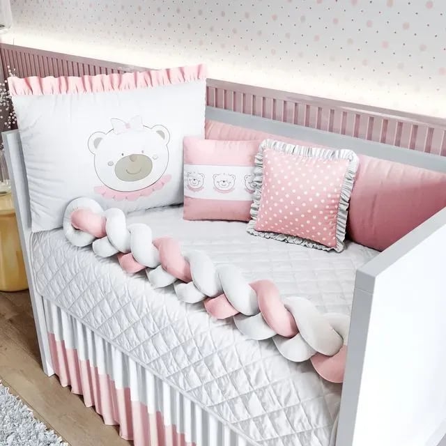 Edredom de Berço Branco Menina Ursinha Coração — vista alternativa