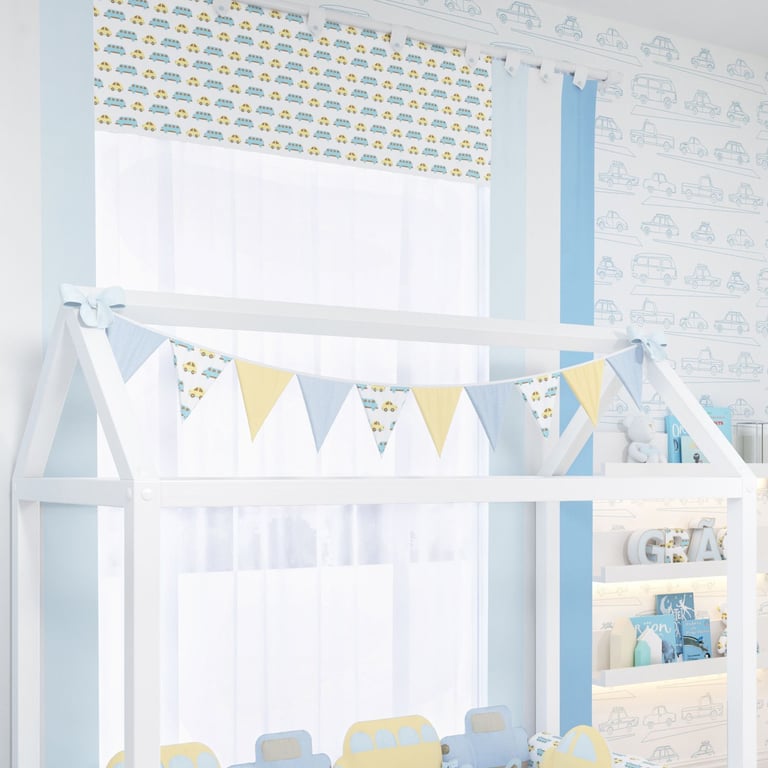 Varal de Cama Bandeirinhas Carrinhos 1,60m