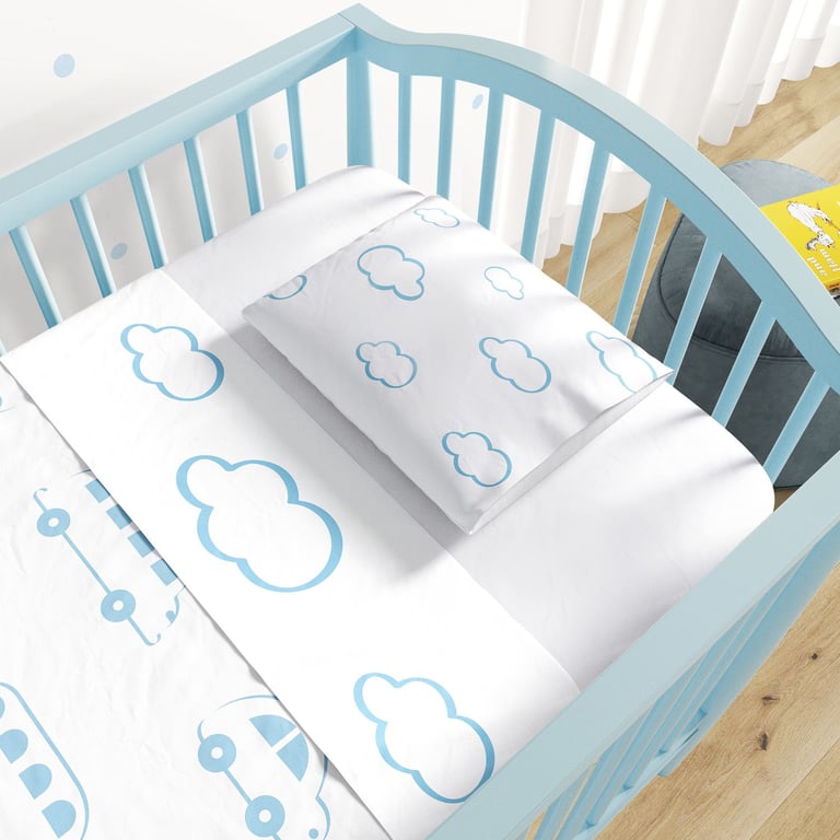 Jogo de Lençol Berço Nuvens e Carrinhos Azul 3 peças — vista alternativa