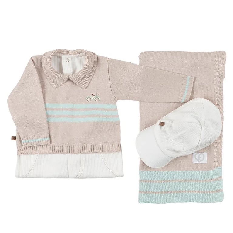 Saída de Maternidade Fofinho com Detalhe Bordado Azul Marinho