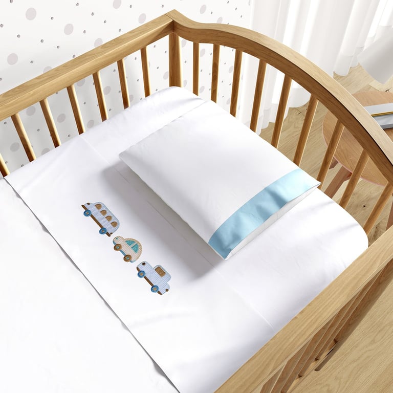 Jogo de Lençol Berço Bordado Carrinhos Azul 3 peças — vista alternativa