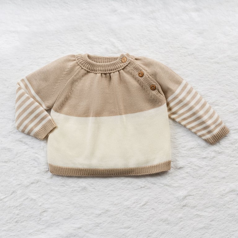 Casaquinho Tricot Listras Bege e Off White