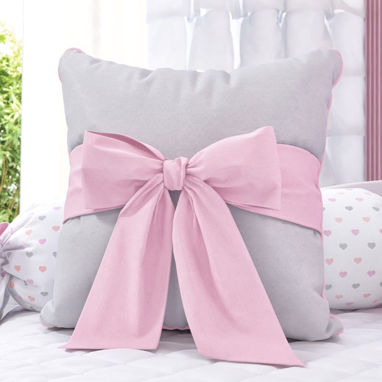Almofada Laço Rosa/Cinza 38cm