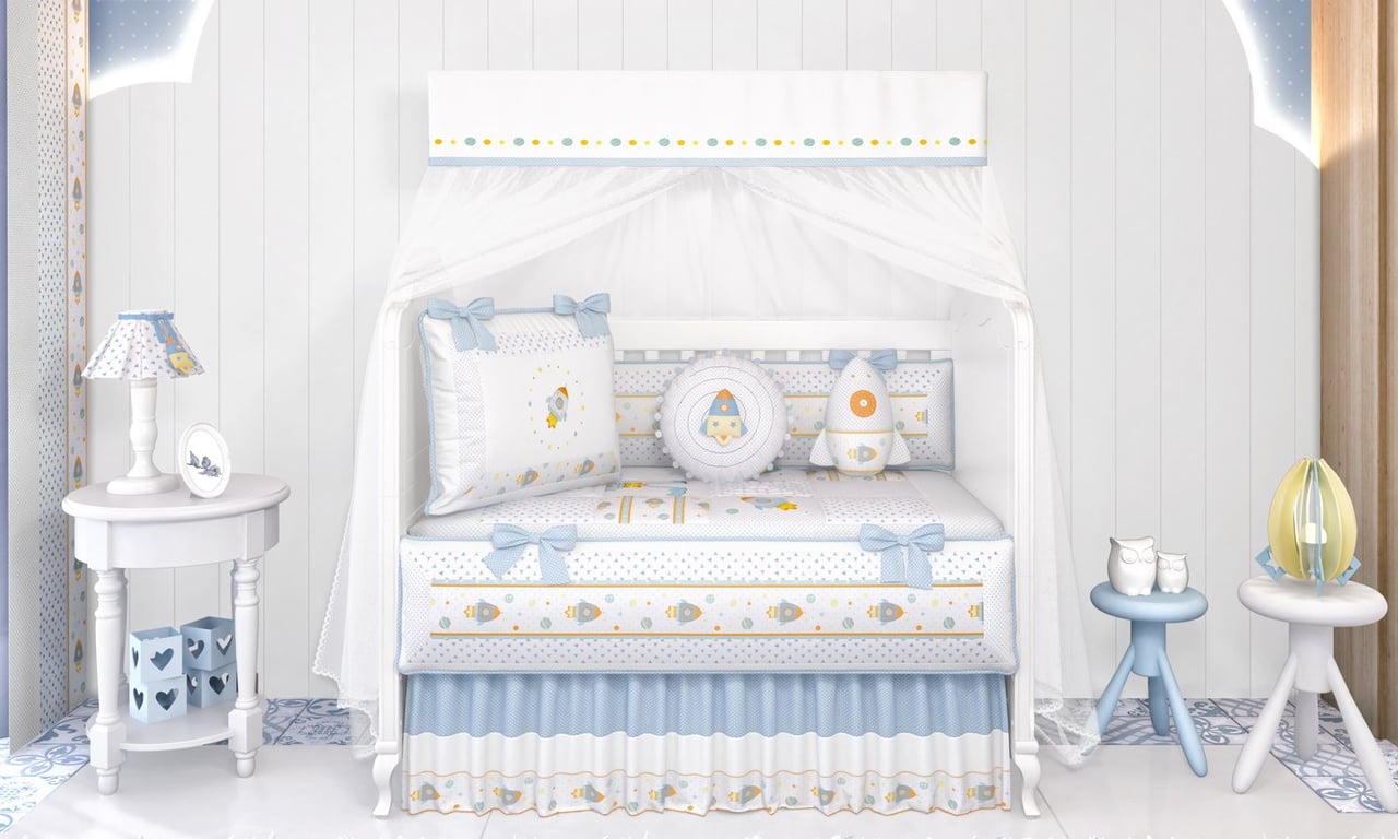 Kit Berço Astronauta Patchwork Azul