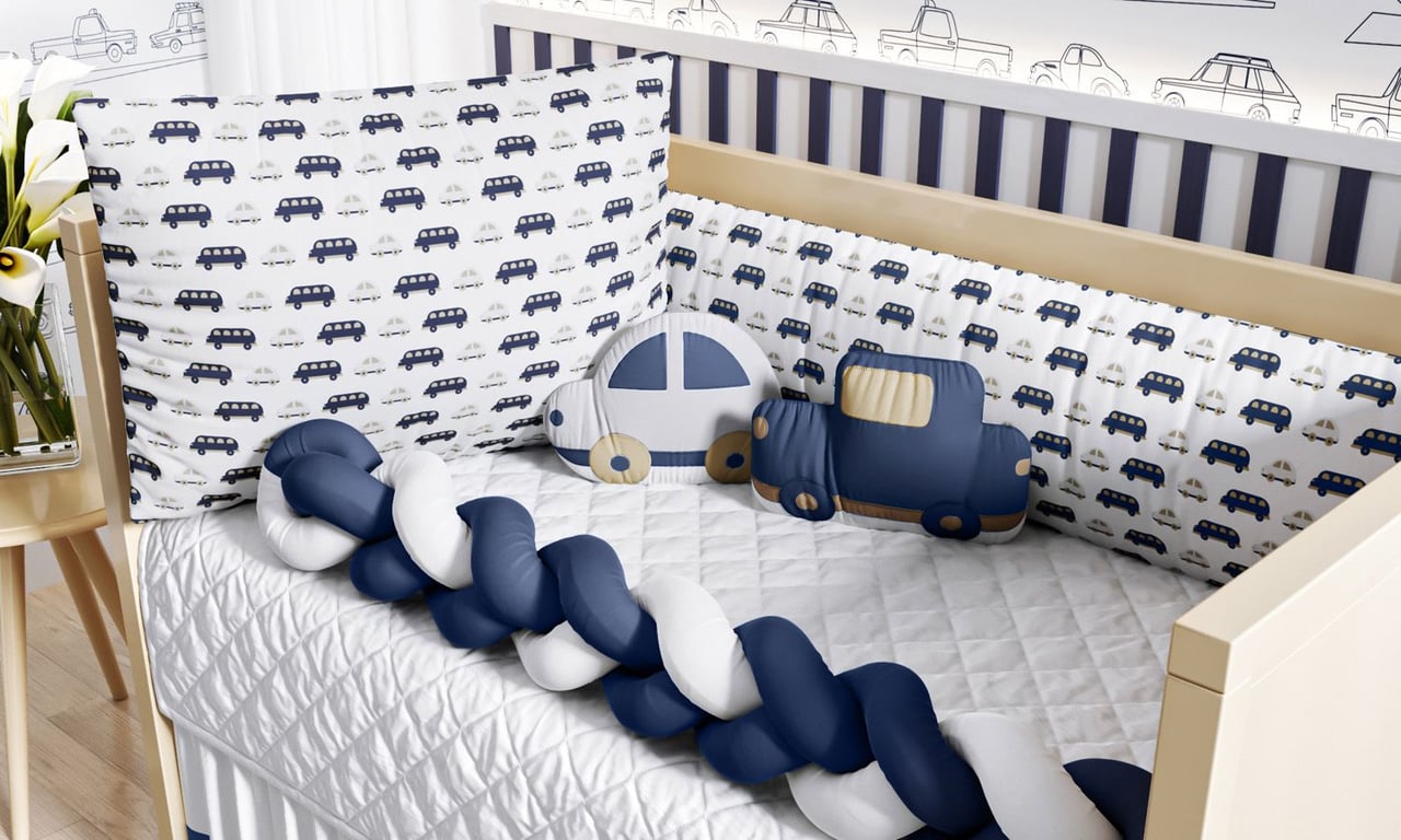 Kit Berço Trança Carrinhos Azul — vista alternativa