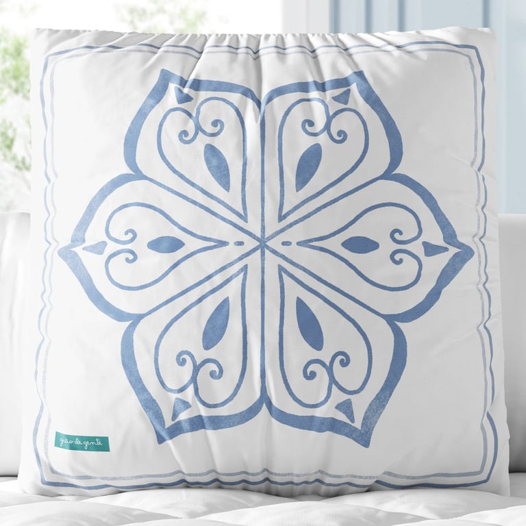 Almofada Quadrada Mandala Azul e Branco 30cm