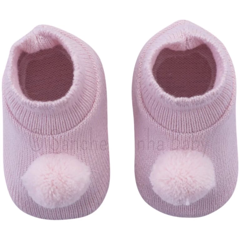 Sapatinho Bebê Sanches Malha em Acrílico Rosa Bebê