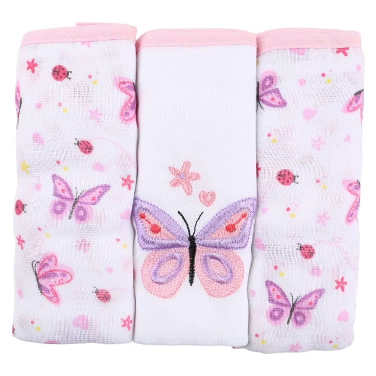 Kit Fralda Baby Gijo Bordada Borboleta 03 Peças