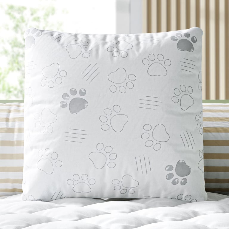 Almofada Quadrada Patinhas Safári Cinza 30cm