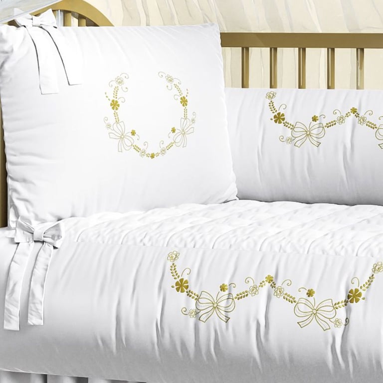 Kit Berço Arabesco Branco e Dourado