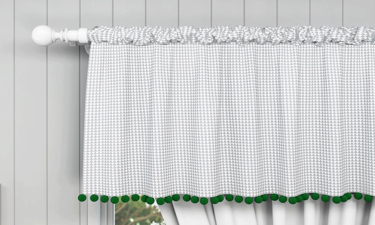 Cortina Pompom e Triângulos Cinza — vista alternativa