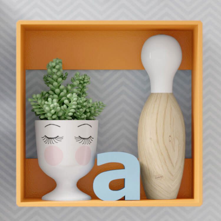 Nicho de Madeira Quadrado Laranja 30cm