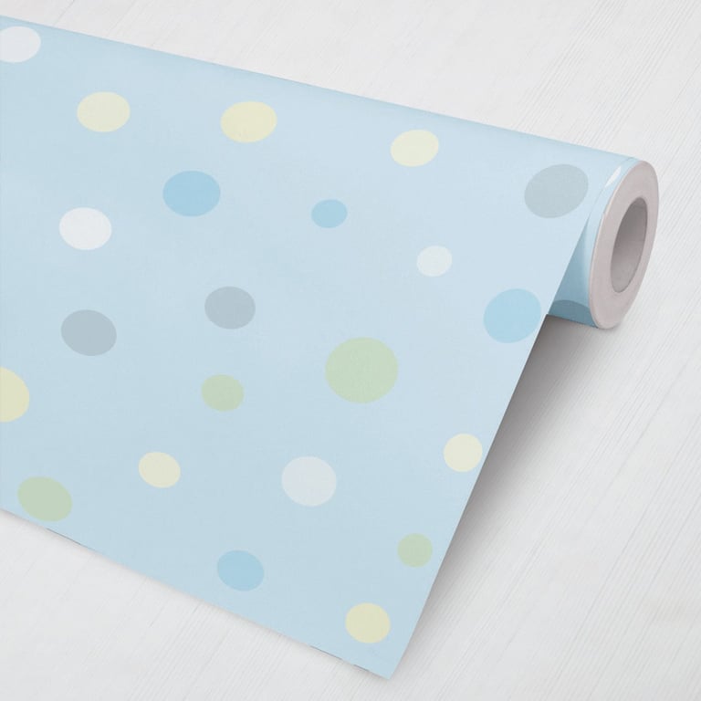 Papel de Parede Bolinhas Colorido Fundo Azul 3M