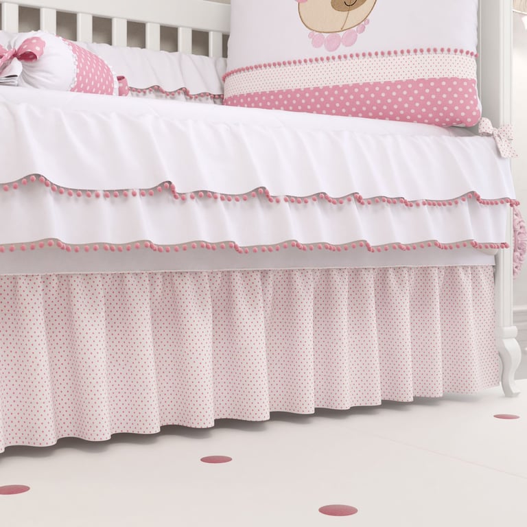 Saia de Berço Babado Poá Rosa