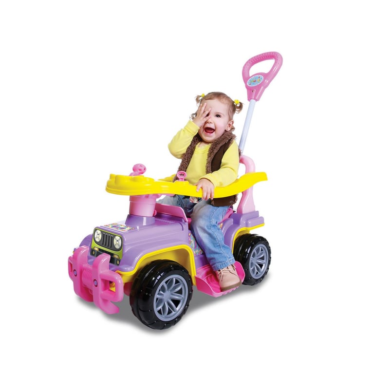 Carrinho de Passeio com Empurrador Jipe Rosa