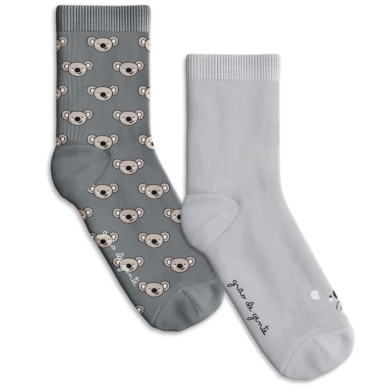 Kit Meia Bebê Coala Cinza 2 Pares