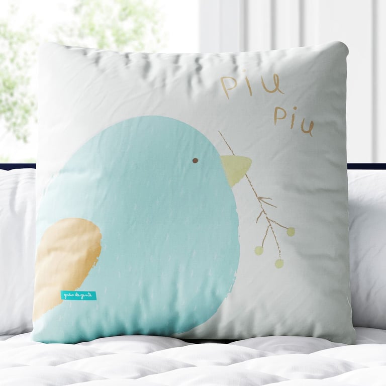 Almofada Quadrada Passarinho Piu Piu Azul 30cm