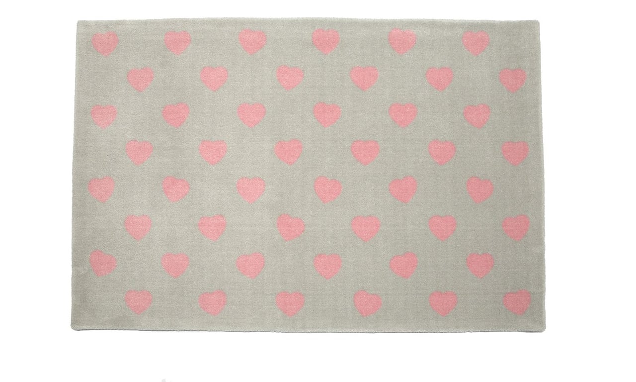 Tapete Retangular Cinza Coração Rosa 2,50m