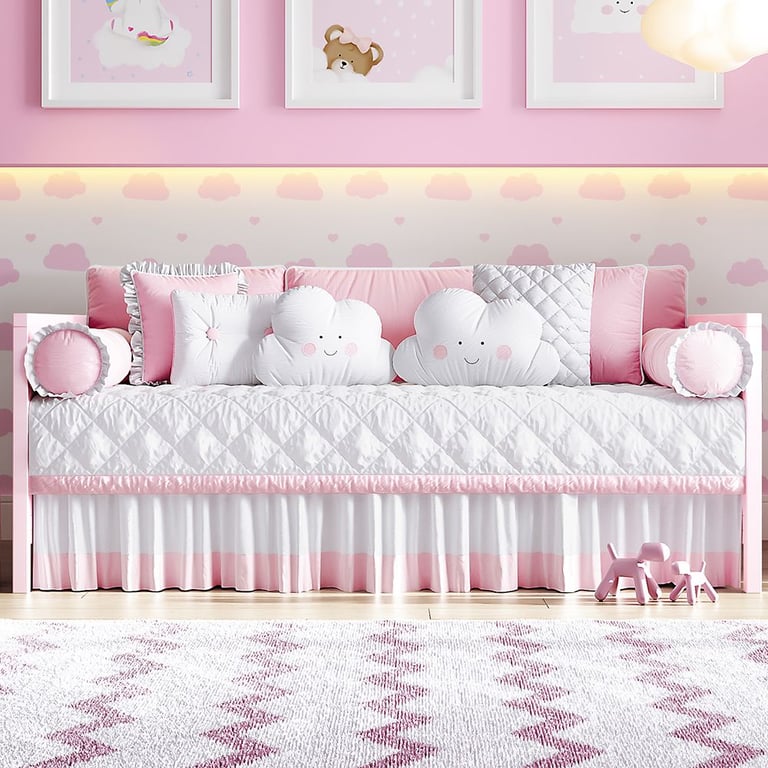Saia para Cama Babá Branco/Rosa