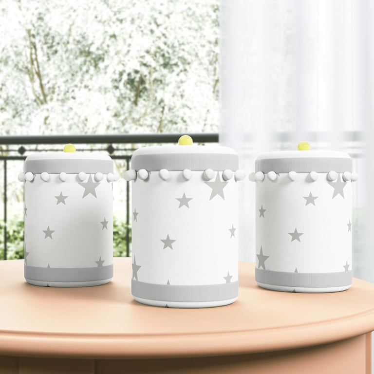 Jogo de Potes Estrelinhas e Pompons Cinza