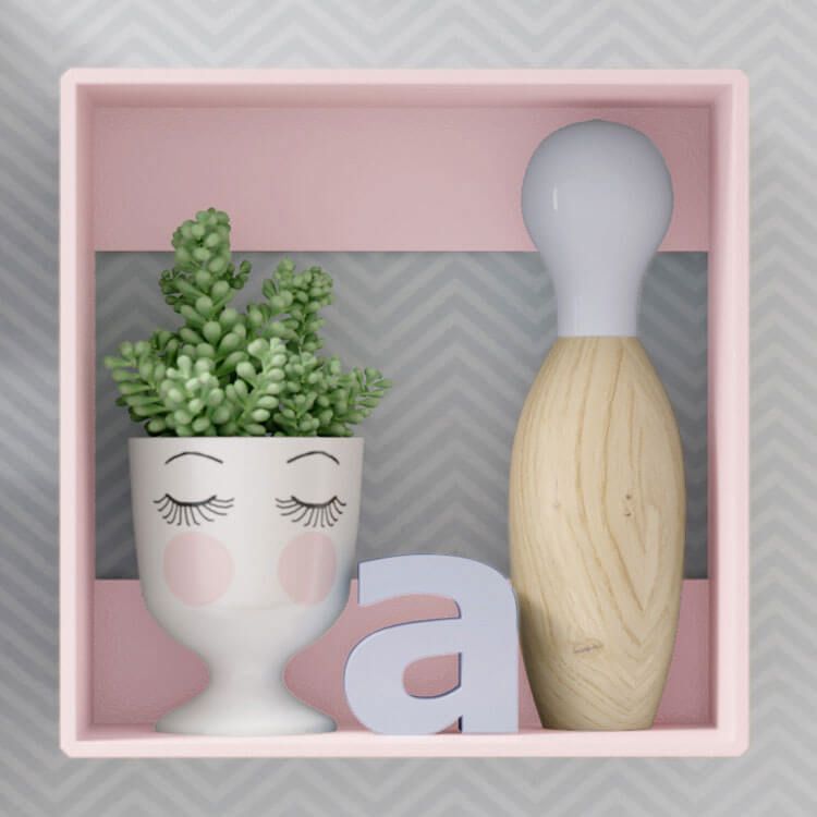 Nicho de Madeira Quadrado Rosa Bebê 30cm