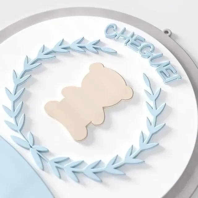 Porta Maternidade Personalizado Urso Luxo Azul e Bege - Benjamin — vista alternativa