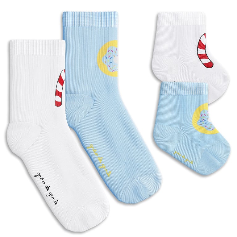 Kit Meia Bebê Tal Pai Tal Filho Trocapé Pirulito e Donuts Azul 4 Pares