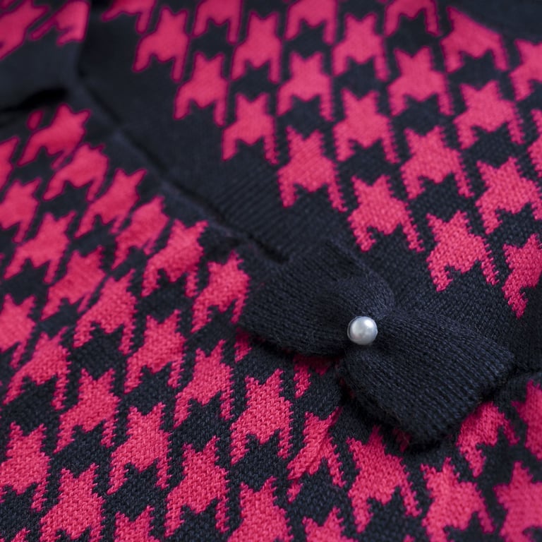 Vestido Tricot Jacquard Pied de Poule com Laço Preto — vista alternativa